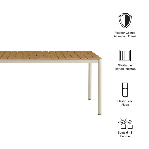 Modway Furniture Finn 71" Outdoor Patio Dining Table - Stylish Aluminum Frame with Faux Wood Top for 6-8 Guests EEI-7237-NAT