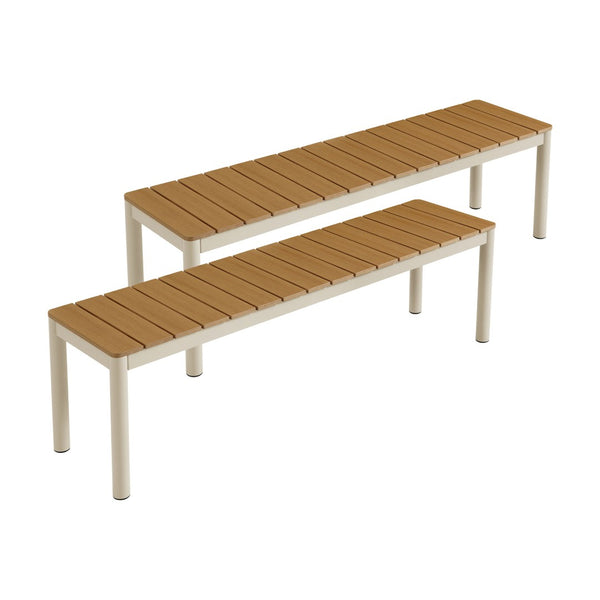 Modway Furniture Finn Outdoor Patio Aluminum Bench Set of 2 with Faux Wood Top – Stylish, Durable, Low-Maintenance! EEI-7238-NAT