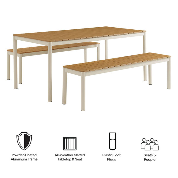 Modway Furniture Finn Outdoor Patio Dining Set with Benches - Modern Aluminum Frame, Weather-Resistant & Stylish EEI-7239-NAT