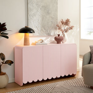 Modway Furniture Dahlia Fluted and Scalloped Sideboard Cabinet - Elegant Storage Solution for Dining and Living Spaces Soft Pink EEI-7241-PNK
