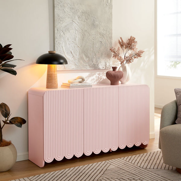 Modway Furniture Dahlia Fluted and Scalloped Sideboard Cabinet - Elegant Storage Solution for Dining and Living Spaces Soft Pink EEI-7241-PNK