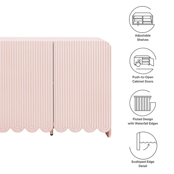 Modway Furniture Dahlia Fluted and Scalloped Sideboard Cabinet - Elegant Storage Solution for Dining and Living Spaces Soft Pink EEI-7241-PNK