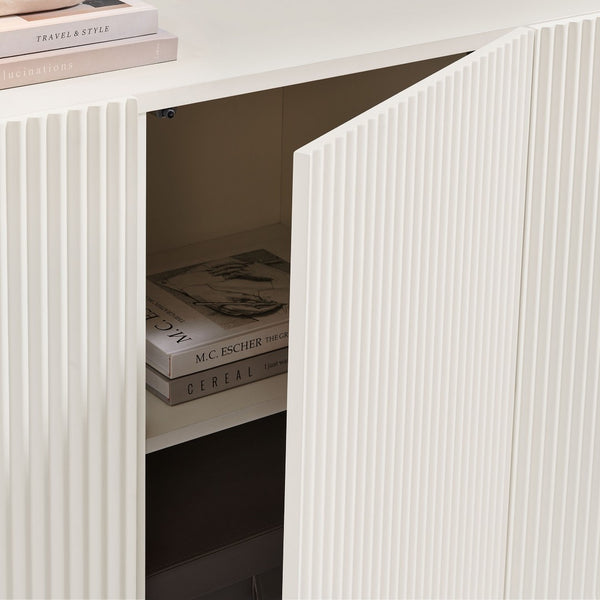 Modway Furniture Dahlia Fluted and Scalloped Sideboard Cabinet - Elegant Storage Solution for Dining and Living Spaces White EEI-7241-WHI