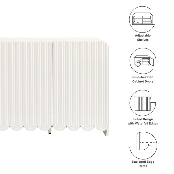 Modway Furniture Dahlia Fluted and Scalloped Sideboard Cabinet - Elegant Storage Solution for Dining and Living Spaces White EEI-7241-WHI