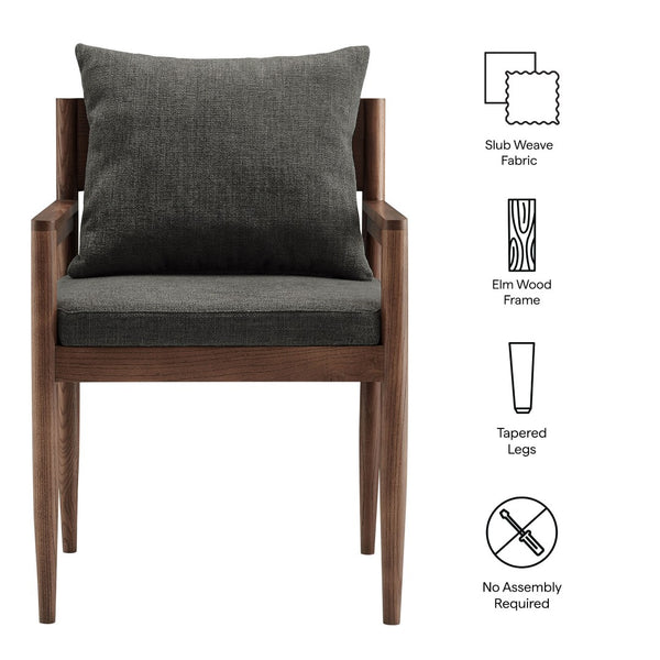 Modway Furniture Remington Wood Dining Armchair - Stylish Comfort with Solid Elm Frame and Textured Upholstery Design Charcoal EEI-7243-CHA