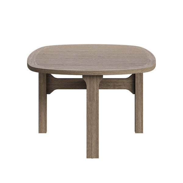 Modway Furniture Saratoga Solid Teak Outdoor Sofa Set with Angular Frames and Slatted Coffee Table Weathered Gray Flint EEI-7266-WGR-FLI