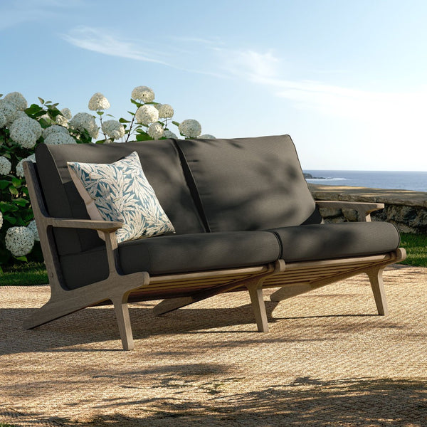Modway Furniture Saratoga Modway Solid Teak Outdoor Loveseat with Slatted Frame for Patio Lounging Weathered Gray Flint EEI-7247-WGR-FLI