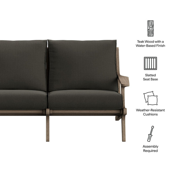 Modway Furniture Saratoga Modway Solid Teak Outdoor Loveseat with Slatted Frame for Patio Lounging Weathered Gray Flint EEI-7247-WGR-FLI