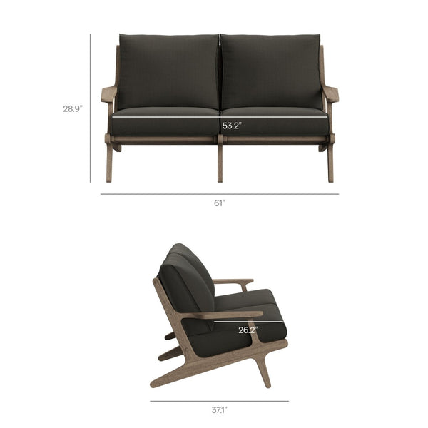 Modway Furniture Saratoga Modway Solid Teak Outdoor Loveseat with Slatted Frame for Patio Lounging Weathered Gray Flint EEI-7247-WGR-FLI