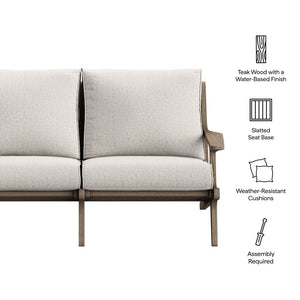 Modway Furniture Saratoga Modway Solid Teak Outdoor Loveseat with Slatted Frame for Patio Lounging Weathered Gray Pebble EEI-7247-WGR-PEB
