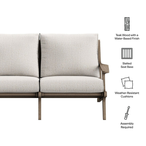 Modway Furniture Saratoga Modway Solid Teak Outdoor Loveseat with Slatted Frame for Patio Lounging Weathered Gray Pebble EEI-7247-WGR-PEB