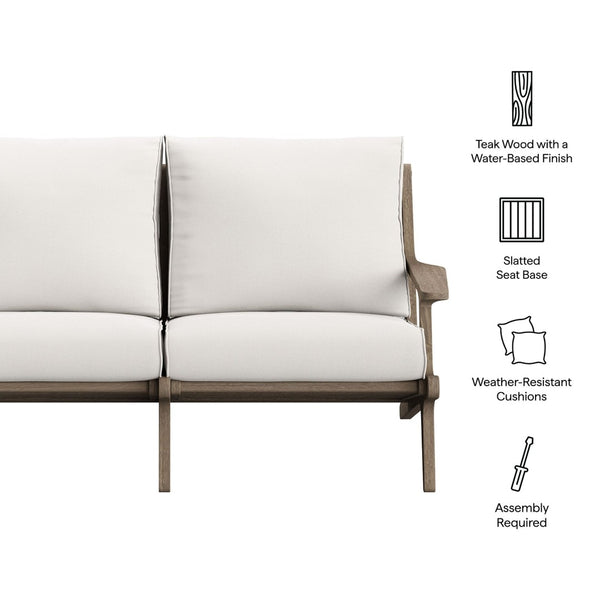 Modway Furniture Saratoga Outdoor Teak Wood Loveseat – Stylish, Weather-Resistant Seating for Patios & Gardens EEI-7247-WGR-WHI