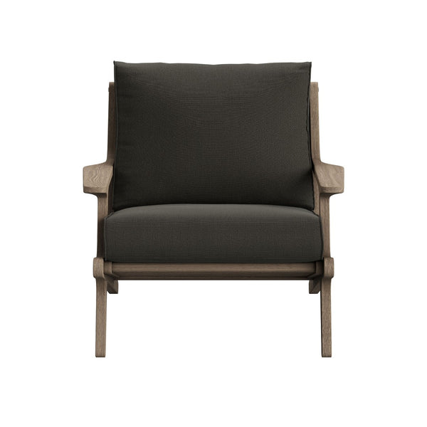 Modway Furniture Saratoga Solid Teak Outdoor Lounge Chair with Ottoman Slatted Patio Seating Set Weathered Gray Flint EEI-7268-WGR-FLI