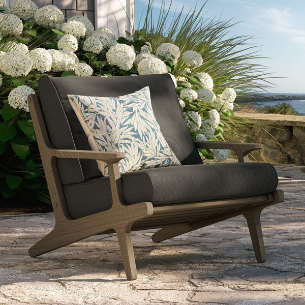 Modway Furniture Saratoga Solid Teak Outdoor Armchair with Cushions for Patio Deck or Poolside Weathered Gray Flint EEI-7248-WGR-FLI