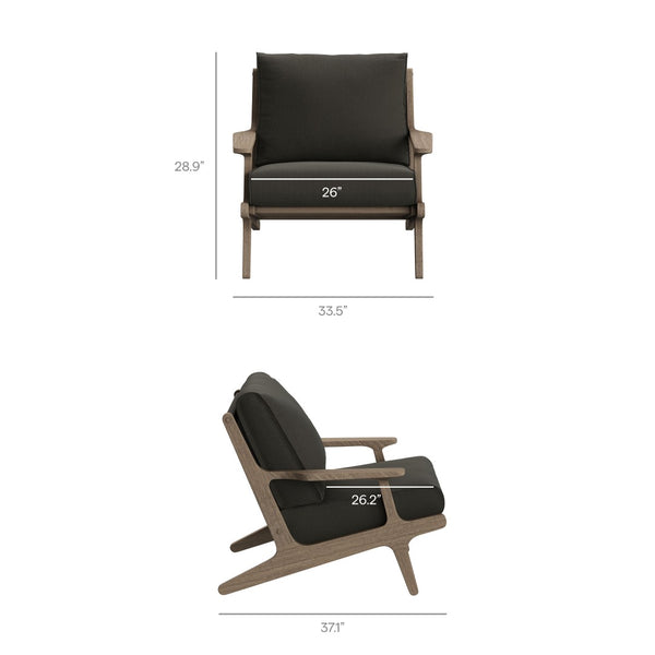 Modway Furniture Saratoga Solid Teak Outdoor Armchair with Cushions for Patio Deck or Poolside Weathered Gray Flint EEI-7248-WGR-FLI