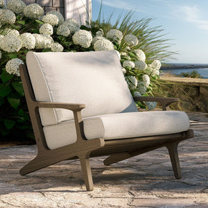 Modway Furniture Saratoga Solid Teak Outdoor Armchair with Cushions for Patio Deck or Poolside Weathered Gray Pebble EEI-7248-WGR-PEB
