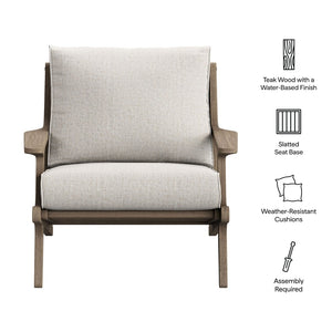 Modway Furniture Saratoga Solid Teak Outdoor Armchair with Cushions for Patio Deck or Poolside Weathered Gray Pebble EEI-7248-WGR-PEB