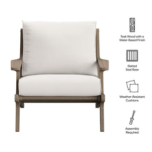 Modway Furniture Saratoga Outdoor Teak Wood Armchair - Stylish, Weather-Resistant Comfort for Patios & Decks! EEI-7248-WGR-WHI