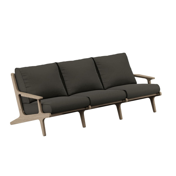 Modway Furniture Saratoga Solid Teak Outdoor Sofa Three Seat Patio Seating with Weather Resistant Cushions Weathered Gray Flint EEI-7249-WGR-FLI