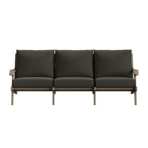 Modway Furniture Saratoga Solid Teak Outdoor Sofa Three Seat Patio Seating with Weather Resistant Cushions Weathered Gray Flint EEI-7249-WGR-FLI