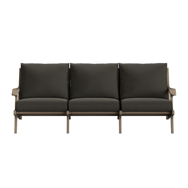 Modway Furniture Saratoga Solid Teak Outdoor Sofa Three Seat Patio Seating with Weather Resistant Cushions Weathered Gray Flint EEI-7249-WGR-FLI