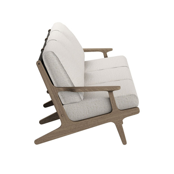 Modway Furniture Saratoga Solid Teak Outdoor Sofa Three Seat Patio Seating with Weather Resistant Cushions Weathered Gray Pebble EEI-7249-WGR-PEB