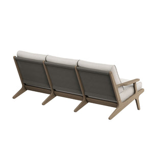 Modway Furniture Saratoga Solid Teak Outdoor Sofa Three Seat Patio Seating with Weather Resistant Cushions Weathered Gray Pebble EEI-7249-WGR-PEB
