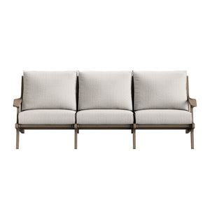 Modway Furniture Saratoga Solid Teak Outdoor Sofa Three Seat Patio Seating with Weather Resistant Cushions Weathered Gray Pebble EEI-7249-WGR-PEB