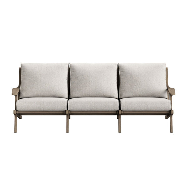 Modway Furniture Saratoga Solid Teak Outdoor Sofa Three Seat Patio Seating with Weather Resistant Cushions Weathered Gray Pebble EEI-7249-WGR-PEB