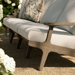 Modway Furniture Saratoga Solid Teak Outdoor Sofa Three Seat Patio Seating with Weather Resistant Cushions Weathered Gray Pebble EEI-7249-WGR-PEB