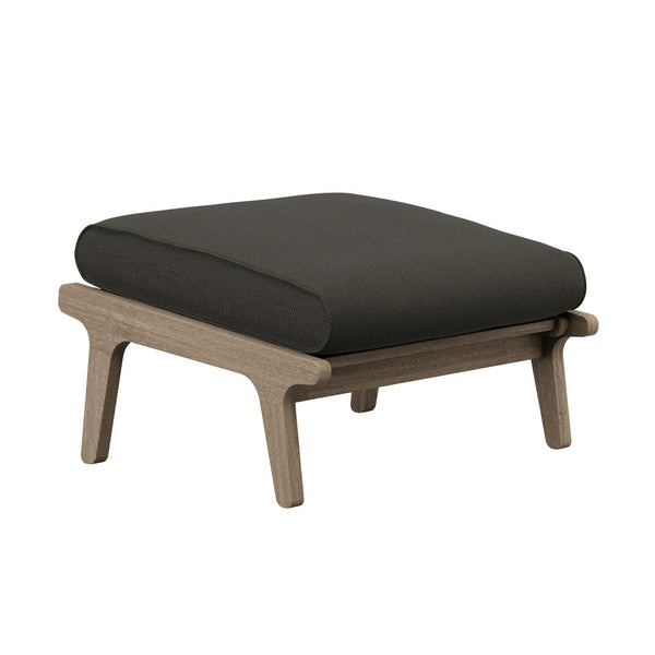 Modway Furniture Saratoga Solid Teak Outdoor Ottoman with Cushion Slatted Frame Patio Footrest Weathered Gray Flint EEI-7250-WGR-FLI