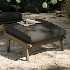 Modway Furniture Saratoga Solid Teak Outdoor Ottoman with Cushion Slatted Frame Patio Footrest Weathered Gray Flint EEI-7250-WGR-FLI