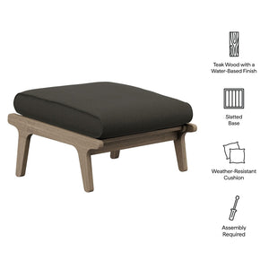 Modway Furniture Saratoga Solid Teak Outdoor Ottoman with Cushion Slatted Frame Patio Footrest Weathered Gray Flint EEI-7250-WGR-FLI