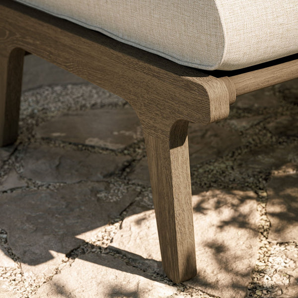 Modway Furniture Saratoga Solid Teak Outdoor Ottoman with Cushion Slatted Frame Patio Footrest Weathered Gray Pebble EEI-7250-WGR-PEB