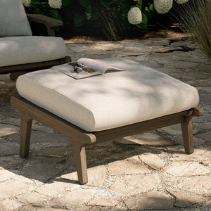 Modway Furniture Saratoga Solid Teak Outdoor Ottoman with Cushion Slatted Frame Patio Footrest Weathered Gray Pebble EEI-7250-WGR-PEB