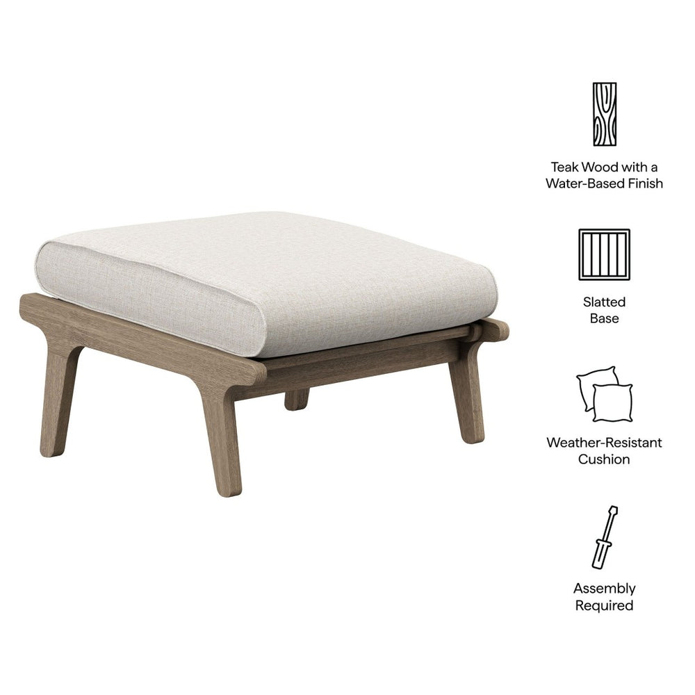 Modway Furniture Saratoga Solid Teak Outdoor Ottoman with Cushion Slatted Frame Patio Footrest Weathered Gray Pebble EEI-7250-WGR-PEB