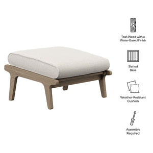 Modway Furniture Saratoga Solid Teak Outdoor Ottoman with Cushion Slatted Frame Patio Footrest Weathered Gray Pebble EEI-7250-WGR-PEB