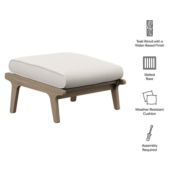 Modway Furniture Saratoga Solid Teak Outdoor Ottoman with Cushion Slatted Frame Patio Footrest Weathered Gray Pebble EEI-7250-WGR-PEB