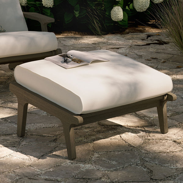 Modway Furniture Saratoga Outdoor Teak Ottoman - Versatile Weather-Resistant Footrest for Patios & Lounges, Gray Finish EEI-7250-WGR-WHI