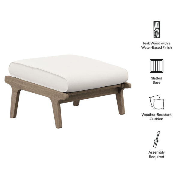 Modway Furniture Saratoga Outdoor Teak Ottoman - Versatile Weather-Resistant Footrest for Patios & Lounges, Gray Finish EEI-7250-WGR-WHI