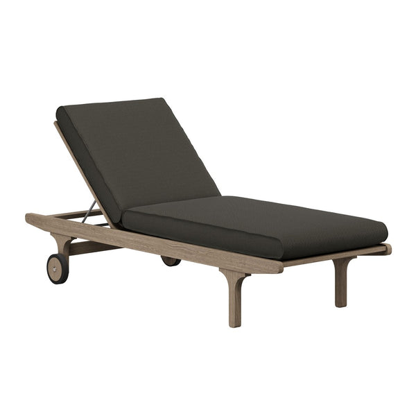 Modway Furniture Saratoga Solid Teak Outdoor Chaise Lounge with Adjustable Backrest and Built-in Wheels Weathered Gray Flint EEI-7251-WGR-FLI