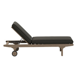 Modway Furniture Saratoga Solid Teak Outdoor Chaise Set with Slatted Side Table for Patio Poolside Weathered Gray Flint EEI-7269-WGR-FLI