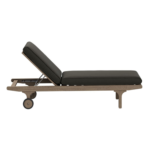 Modway Furniture Saratoga Solid Teak Outdoor Chaise Set with Slatted Side Table for Patio Poolside Weathered Gray Flint EEI-7269-WGR-FLI