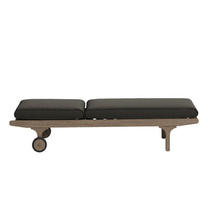 Modway Furniture Saratoga Solid Teak Outdoor Chaise Lounge with Adjustable Backrest and Built-in Wheels Weathered Gray Flint EEI-7251-WGR-FLI