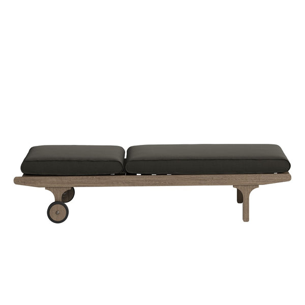 Modway Furniture Saratoga Solid Teak Outdoor Chaise Lounge with Adjustable Backrest and Built-in Wheels Weathered Gray Flint EEI-7251-WGR-FLI