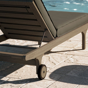 Modway Furniture Saratoga Solid Teak Outdoor Chaise Lounge with Adjustable Backrest and Built-in Wheels Weathered Gray Flint EEI-7251-WGR-FLI