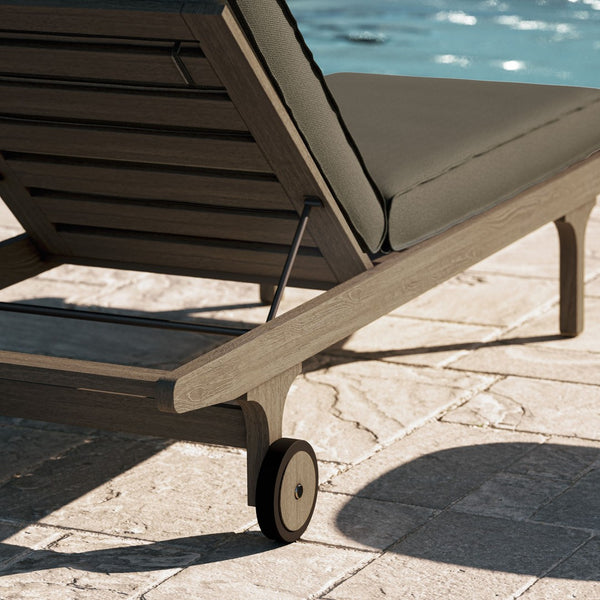 Modway Furniture Saratoga Solid Teak Outdoor Chaise Lounge with Adjustable Backrest and Built-in Wheels Weathered Gray Flint EEI-7251-WGR-FLI
