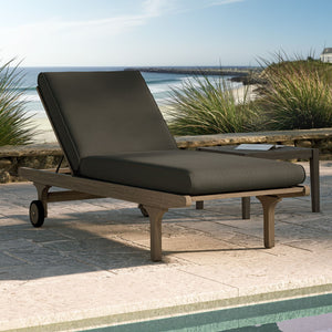 Modway Furniture Saratoga Solid Teak Outdoor Chaise Lounge with Adjustable Backrest and Built-in Wheels Weathered Gray Flint EEI-7251-WGR-FLI