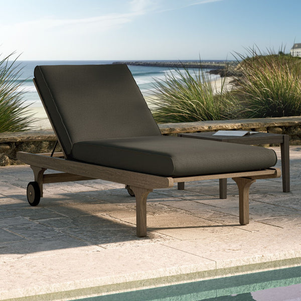 Modway Furniture Saratoga Solid Teak Outdoor Chaise Lounge with Adjustable Backrest and Built-in Wheels Weathered Gray Flint EEI-7251-WGR-FLI