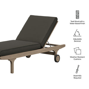 Modway Furniture Saratoga Solid Teak Outdoor Chaise Lounge with Adjustable Backrest and Built-in Wheels Weathered Gray Flint EEI-7251-WGR-FLI